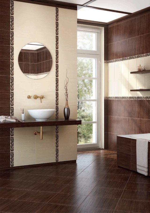 Salle de bain beige et chocolat