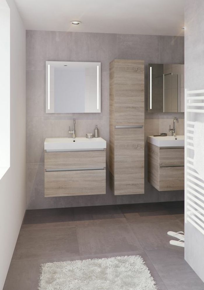 Salle de bain beige blanc