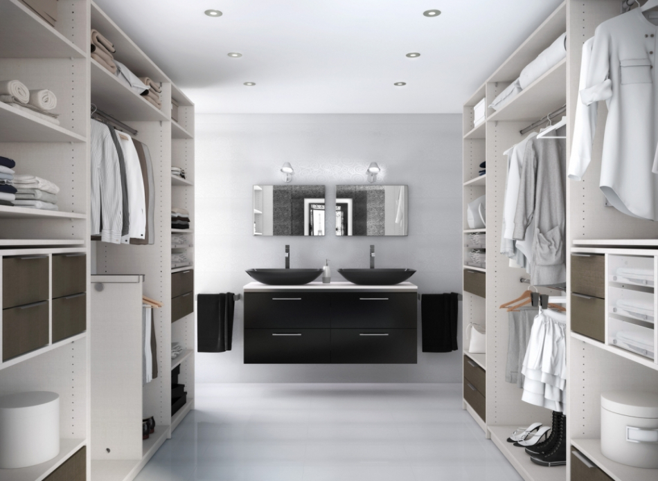 Chambre avec salle de bain ouverte et dressing