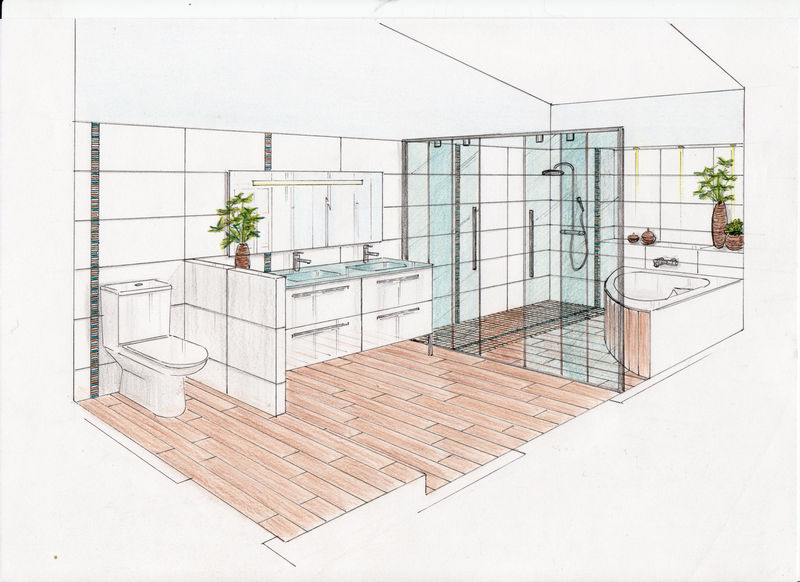 Dessin salle de bain en perspective