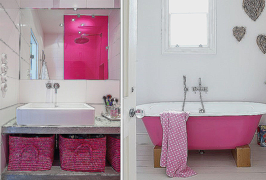 Salle de bain rose fushia